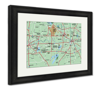 Framed Print, Dallas Fort Worth Metropolitan Area Map