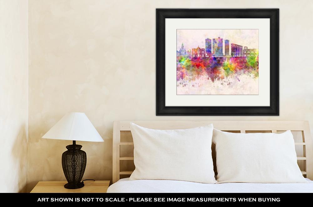 Framed Print, Fort Worth Skyline Artistic Abstract In Watercolor