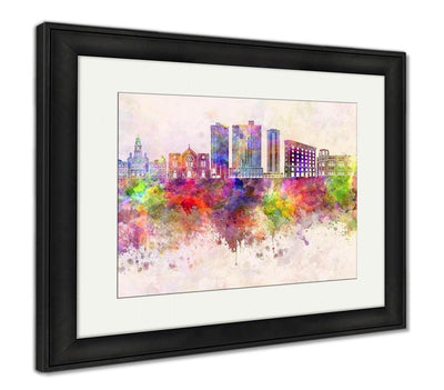 Framed Print, Fort Worth Skyline Artistic Abstract In Watercolor