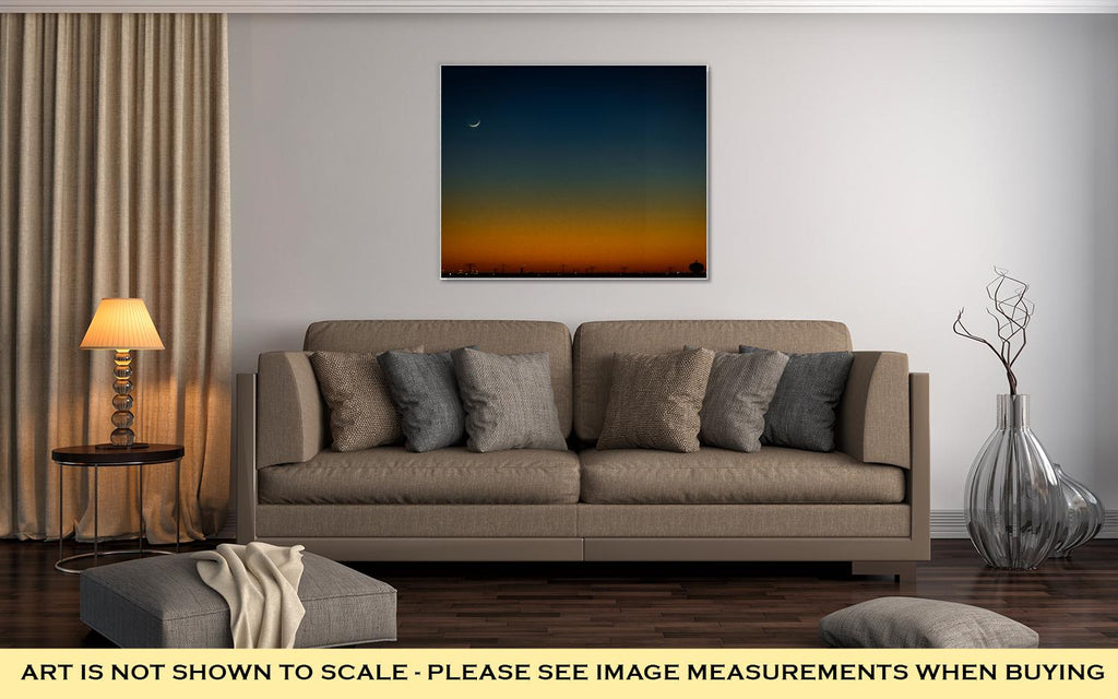 Gallery Wrapped Canvas, North Houston Texas Sunset And Moonrise With Power Line Silhouette