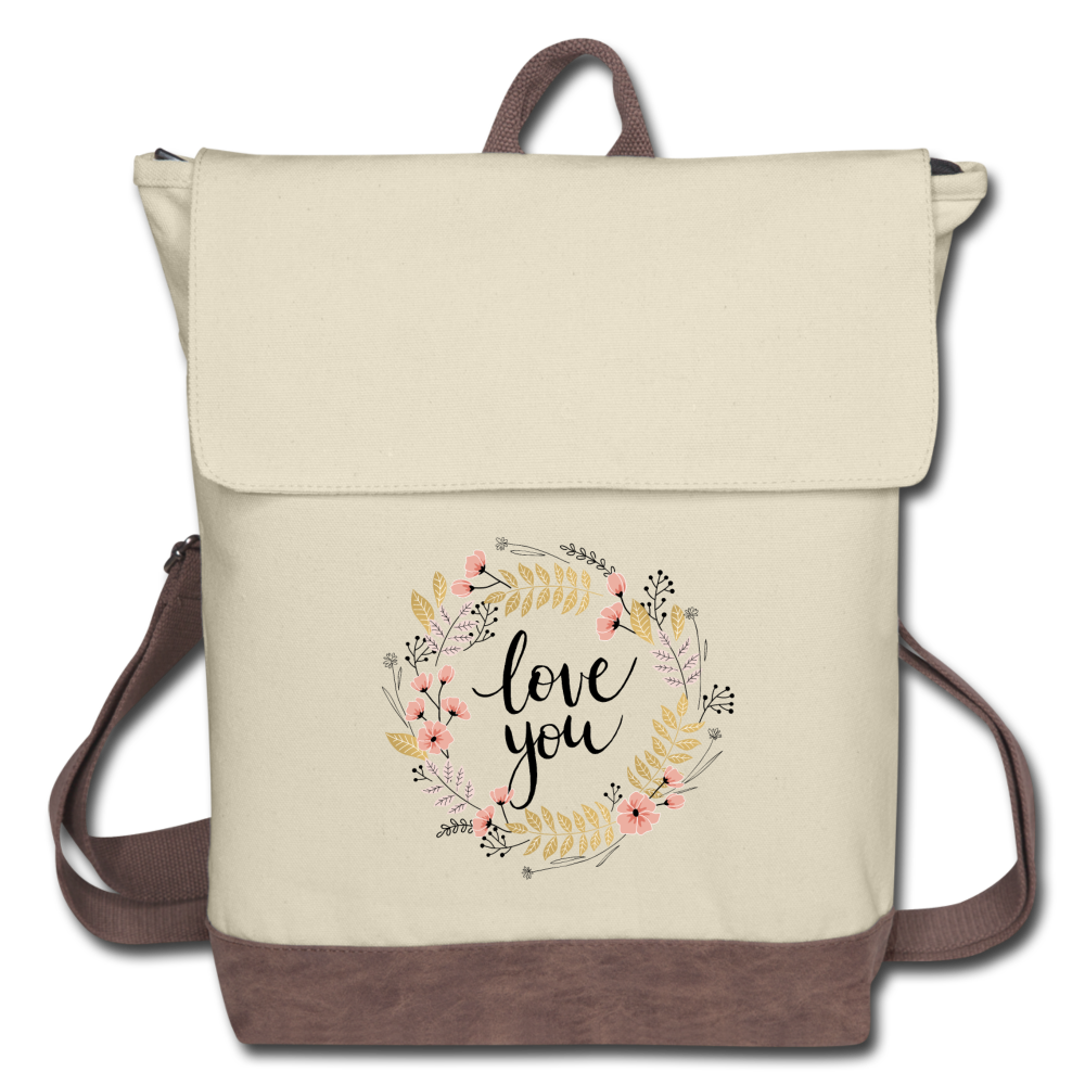 Love You Canvas Backpack - ivory/brown