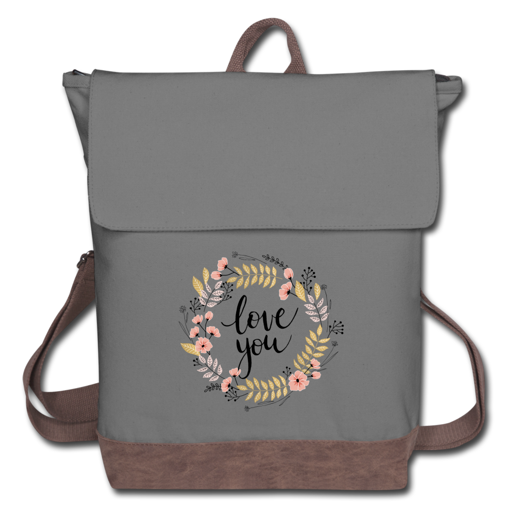 Love You Canvas Backpack - gray/brown