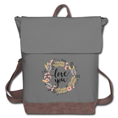 Love You Canvas Backpack - gray/brown